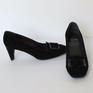 Stuart Weitzman square toed black suede pumps